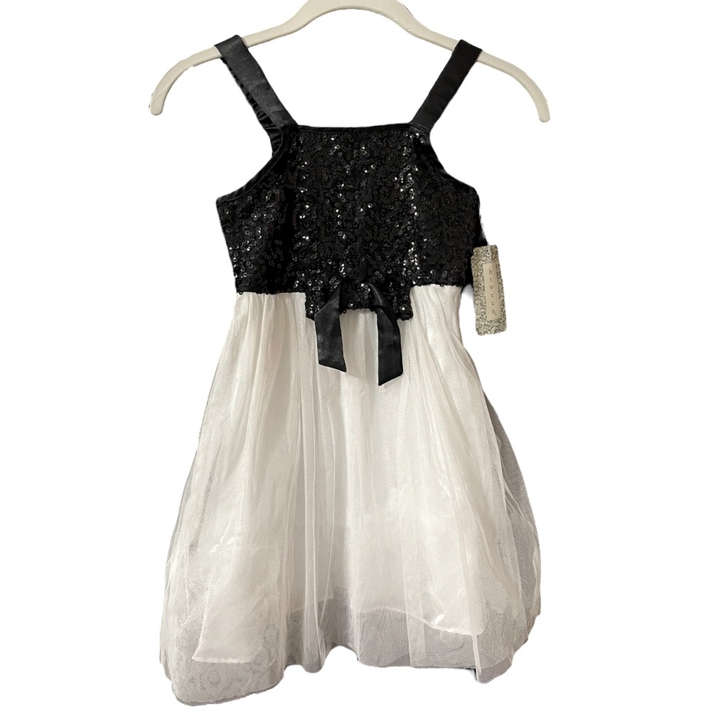 Btween Sz 5 Girls Sleeveless Sequin Sparkle Black White Tulle Holiday Dress